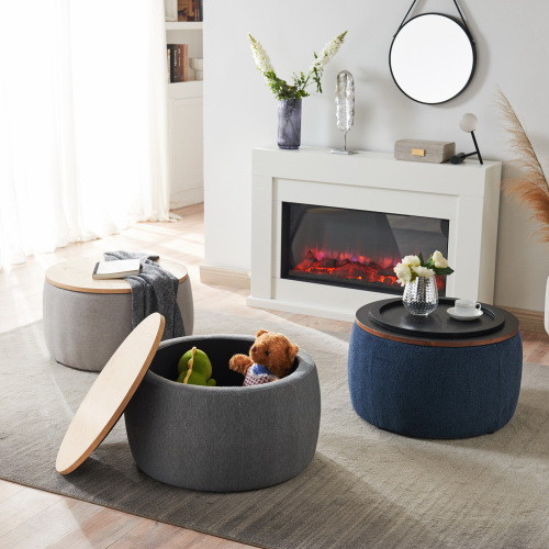 Round Storage Ottoman  2 in 1 Function  Work as En...