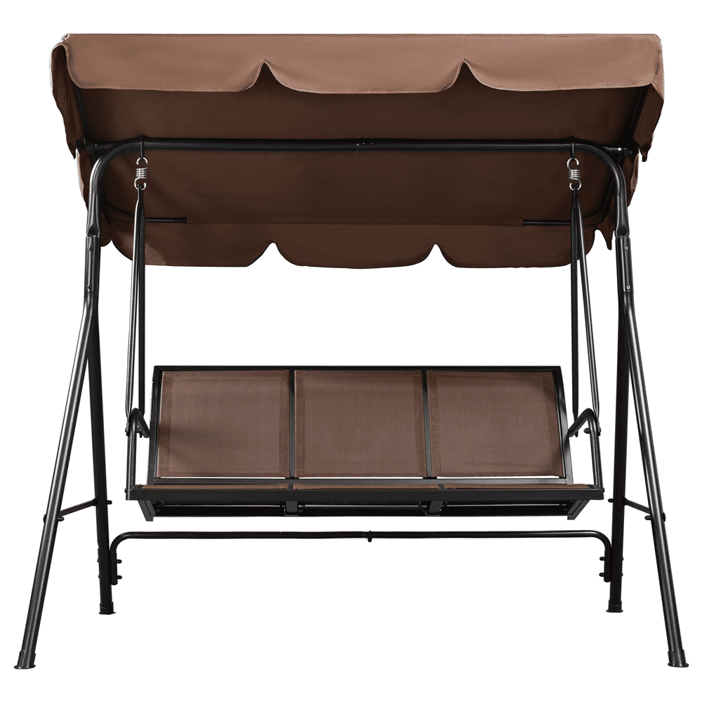 Topeakmart 3-Seat Outdoor Patio Metal Frame Swing Chair with Texteline Fabric Seats/Adjustable Canopy/Armrests Dark Brown