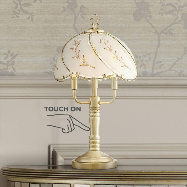 High Polished Brass Touch On Off Floral Glass Shade For Bedroom Living Room Bedside Office