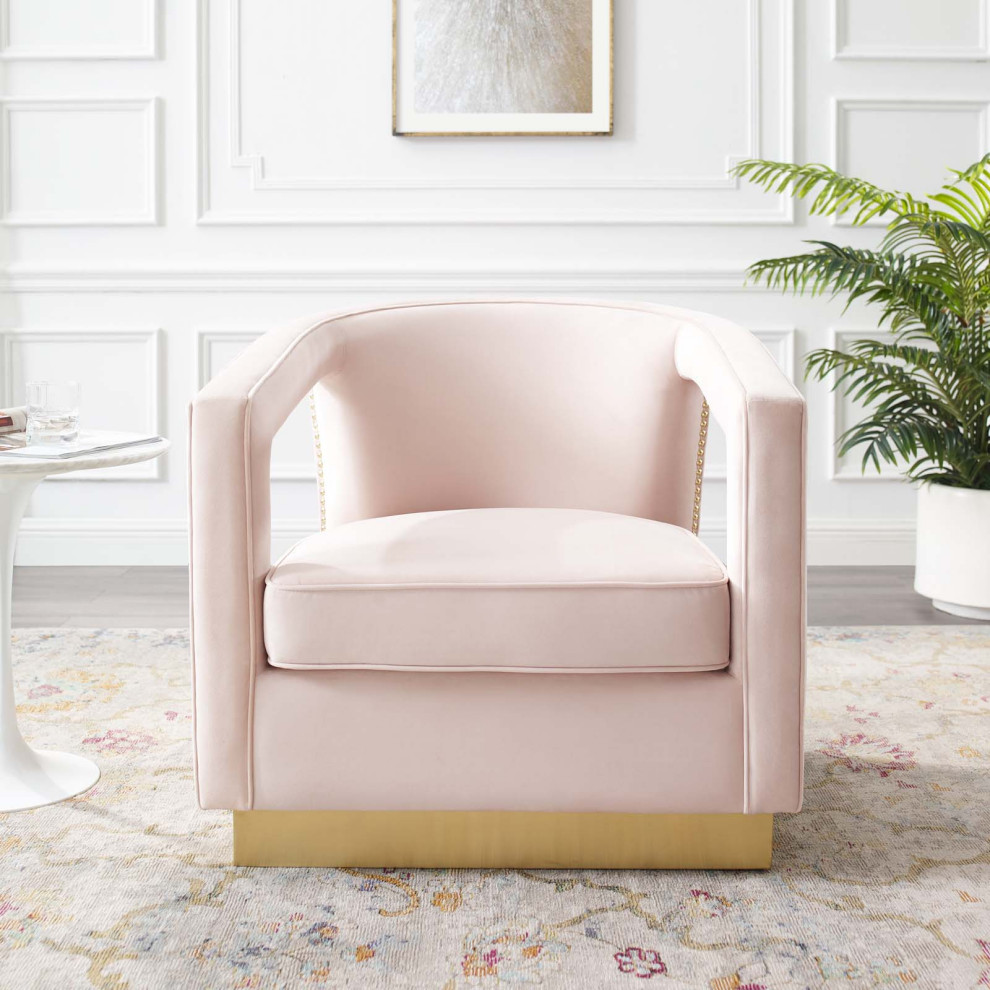 Armchair Accent Chair  Velvet  Pink  Modern  Living Lounge Hotel Hospitality   Contemporary   Armchairs And Accent Chairs   by House Bound  Houzz