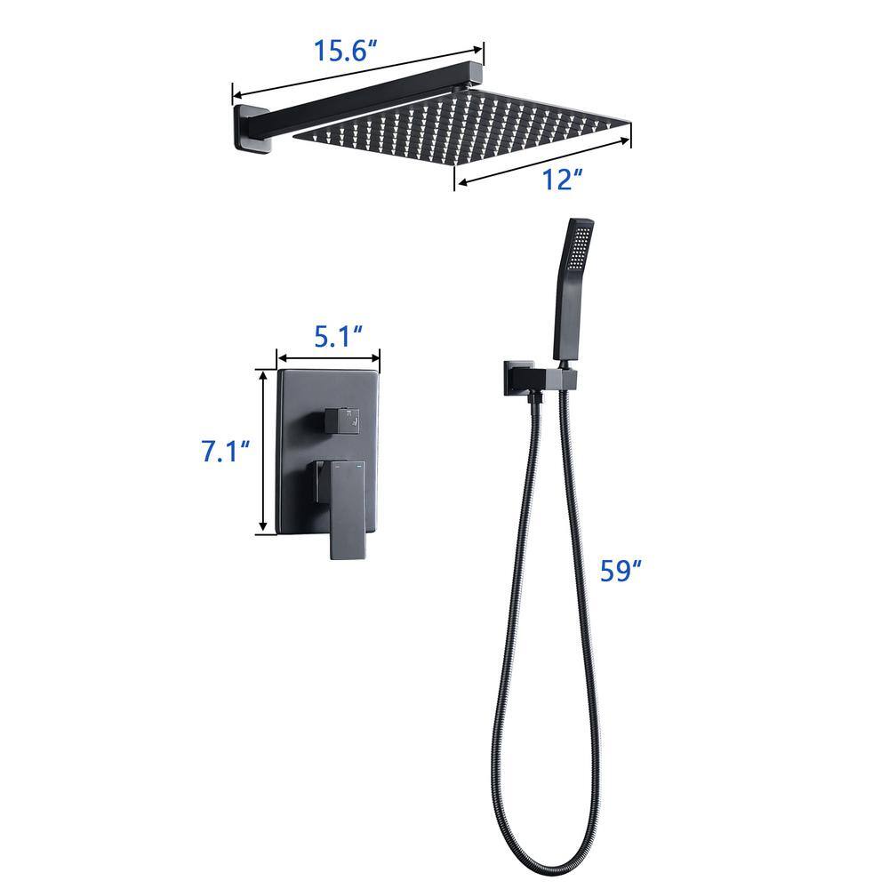 YASINU 1-Spray Square Temperature Control Hand Shower and Showerhead from Wall Combo Kit with Hand Shower in Matte Black YNA3803-10MB