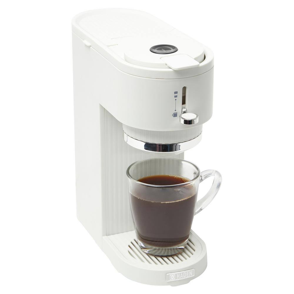 HADEN 1-Cup Single-Serve IvoryChrome Coffee Maker with Attachments for Single-Serve Pods and Ground Coffee 75108