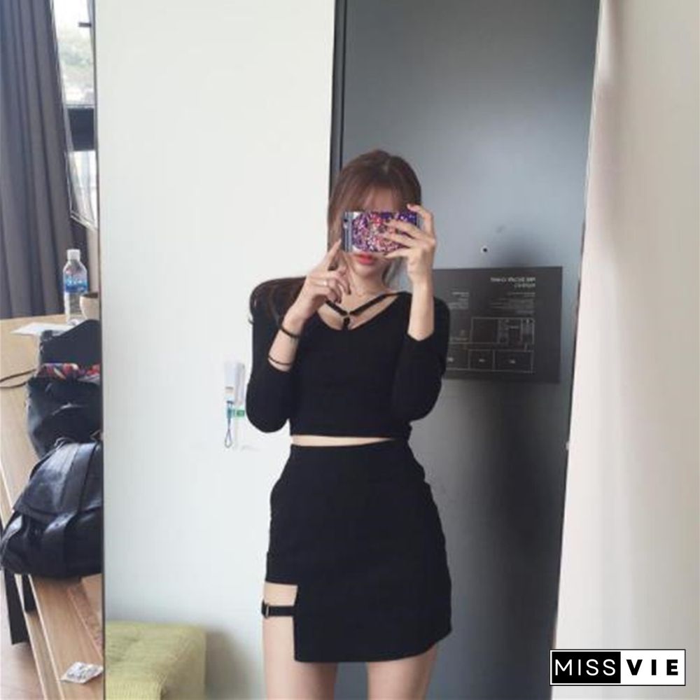 Gothic Style Skirts With Rings Women Techwear Black Dark Academia High Waist Korean Fashion Short Skirt Streetwear