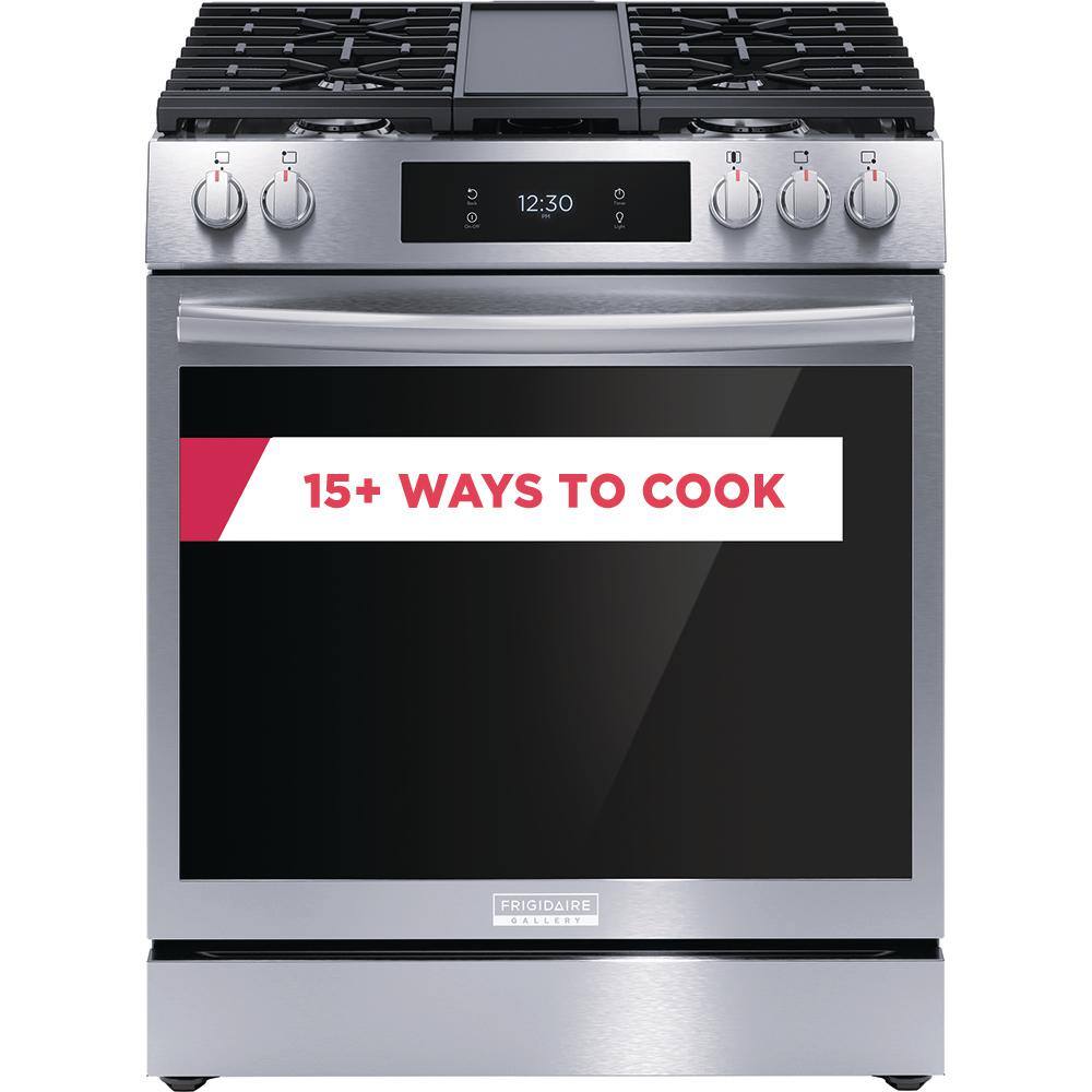 FRIGIDAIRE GALLERY 30 in. 6 cu. ft. 5 Burner Slide-In Gas Range with Total Convection in Air Fry in Smudge Proof Stainless Steel GCFG3060BF