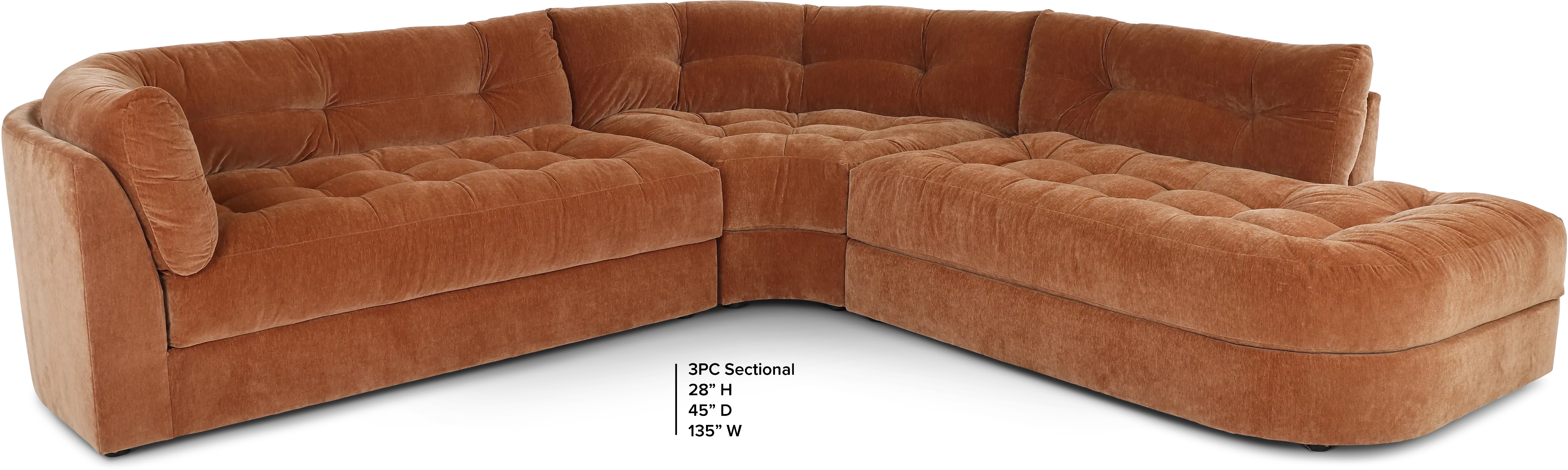 Juniper Ginger Orange 3 Piece Sectional