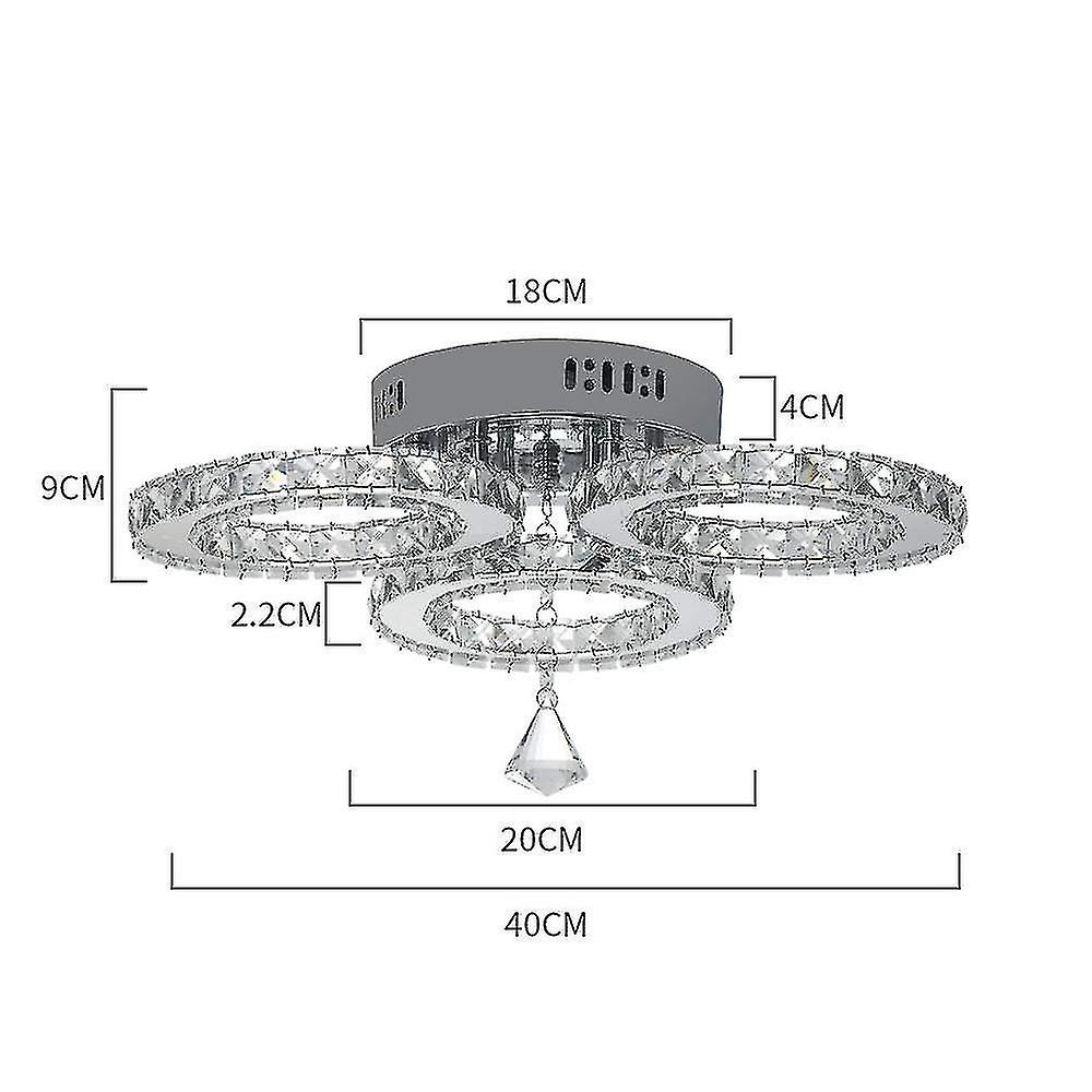 Born Pretty Modern Crystal Led Ceiling Light， Design Ceiling Light With 3 Crystal Rings， For Living Room Bedroom Dining Room Hallway