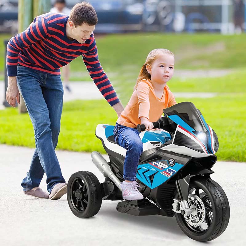 12V Licensed BMW Kids Ride on Motorcycle 3 Wheel Battery Powered Electric Riding Toy Trike with Light & Music