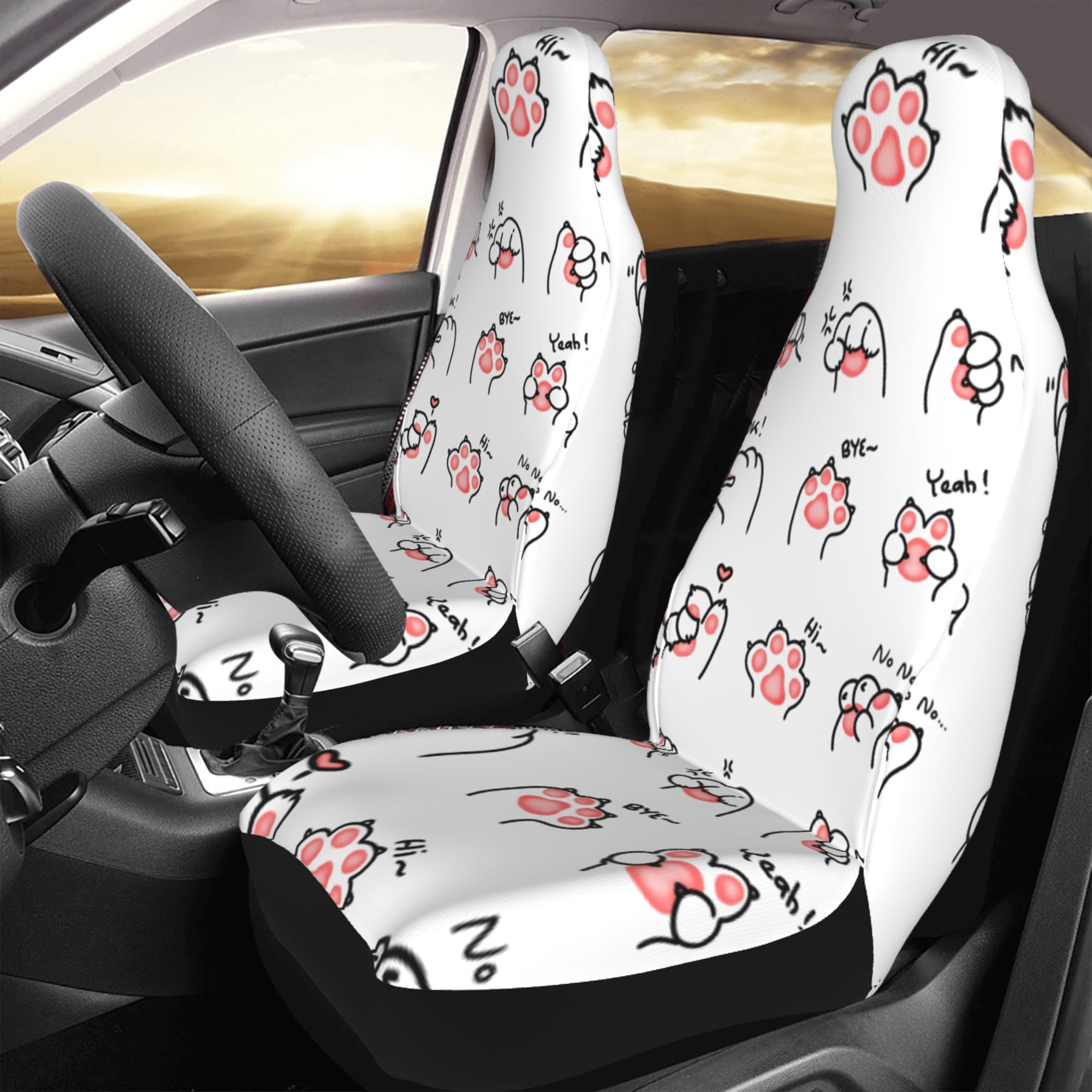 ZICANCN Car Seat Cover Cartoon Paw Graffiti Car Front Seat Covers Protectors ， Automotive Seat Covers for Cars Trucks Suv