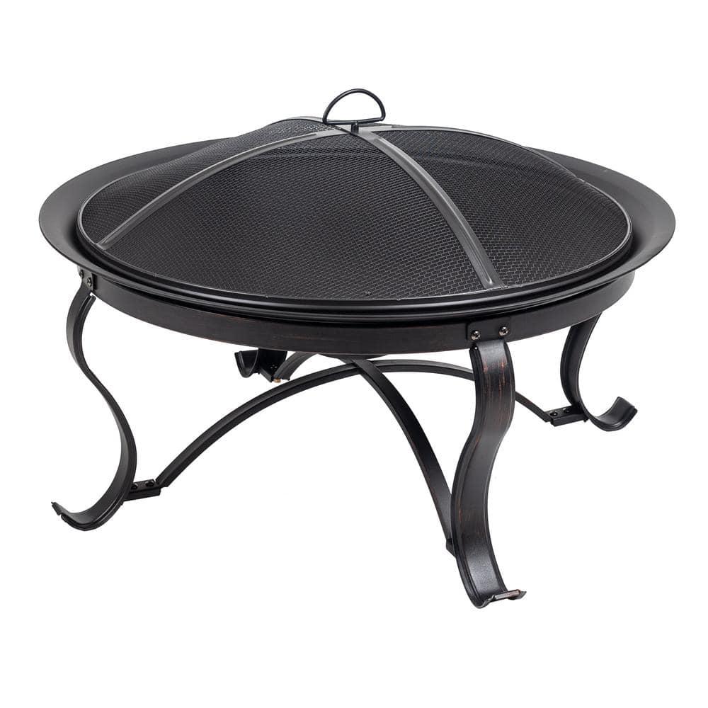 Hampton Bay Sadler 30 in x 19 in Round Steel Wood Burning Fire Pit in Rubbed Bronze