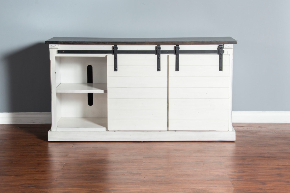 65 quotTV Stand Media Console Sliding Barn Doors White Modern Farmhouse   Farmhouse   Entertainment Centers And Tv Stands   by Sideboards and Things  Houzz