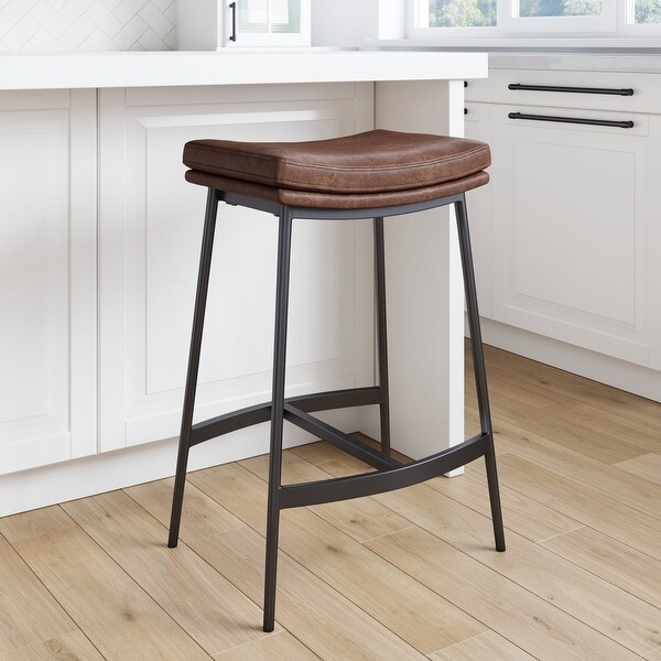 Nathan James Arlo Modern Backless Upholstered Kitchen Counter Bar Stool with Saddle Seat and Metal Base