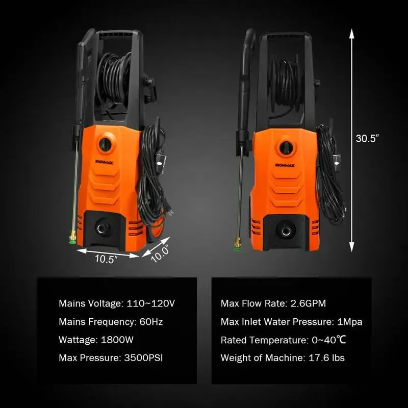 3500PSI Electric Pressure Washer, 1800W 2.6 GPM Portable Electric Power Washer with 4 Nozzles