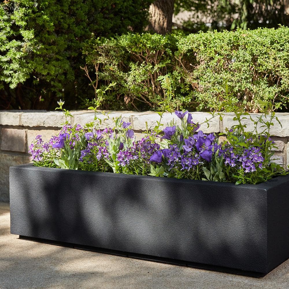 PolyStone Planters Riviera Short 46 in. x 12 in. Concrete Gray Trough 2003