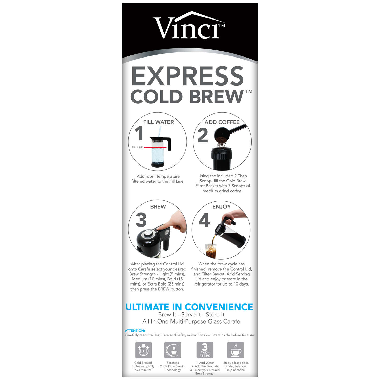 Vinci 1.1 L Black/Clear Cold Brew Coffee Maker