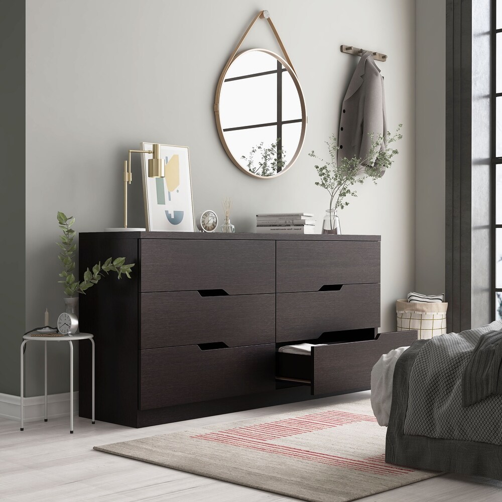 Marlone Contemporary 56 inch Wide 6 Drawer Double Dresser by Furniture of America