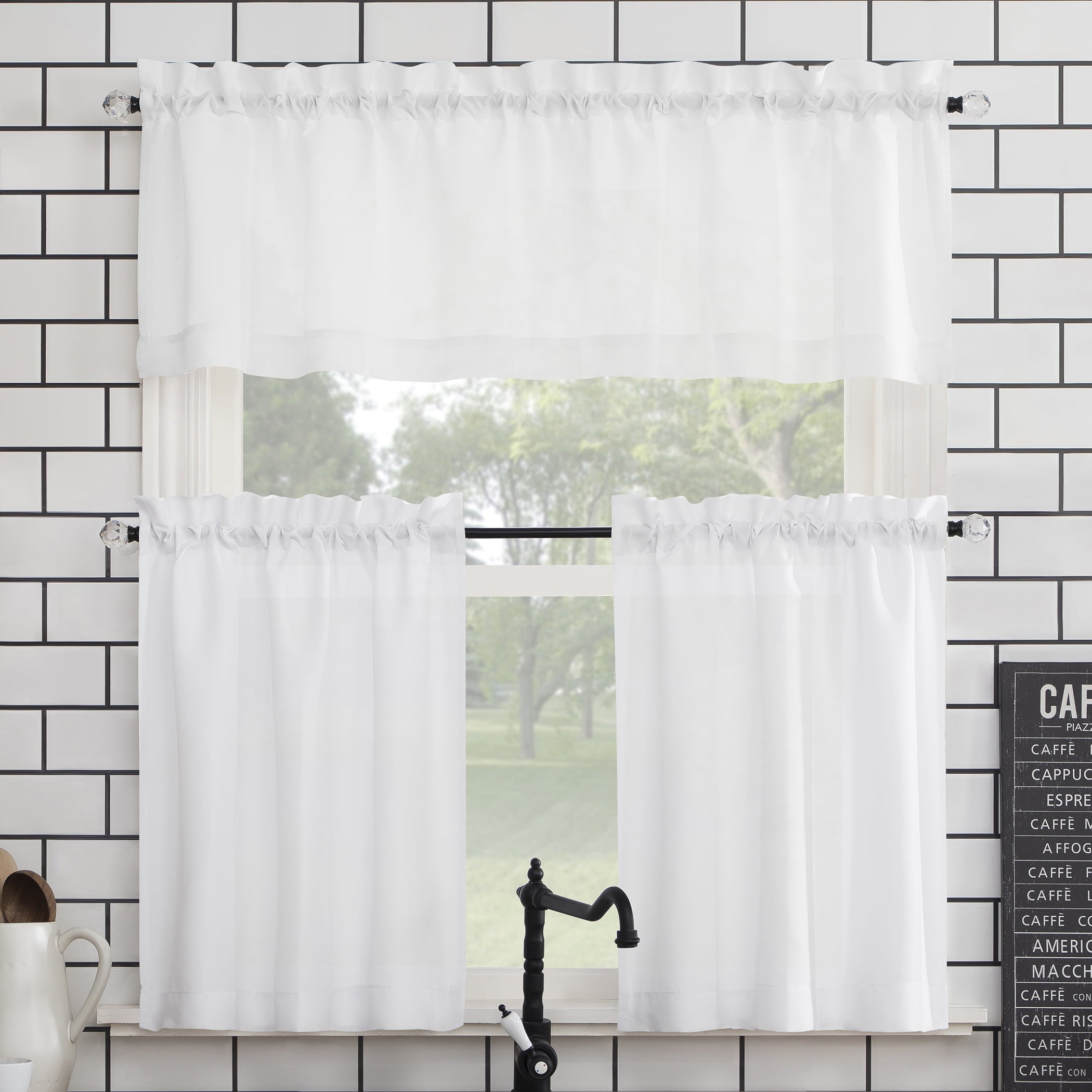 Mainstays Solid 3 Piece Kitchen Curtain Set