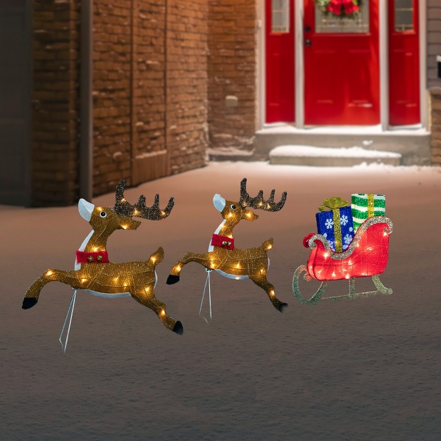 Lighted Reindeer With Sleigh Christmas Decoration