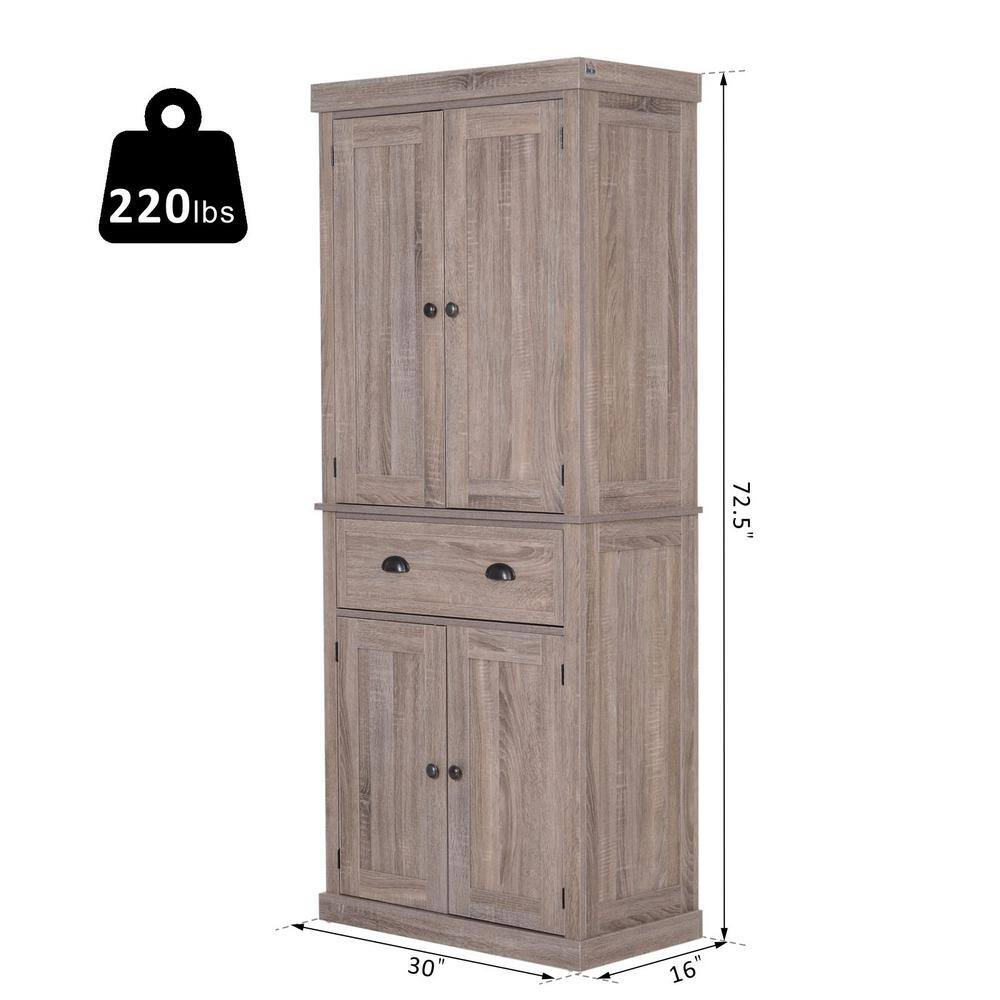 HOMCOM Grey Freestanding Kitchen Pantry with Drawer and Adjustable Shelves 835-115