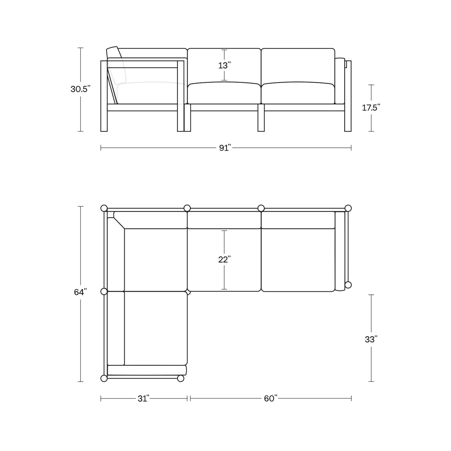 Neighbor 4 Piece Sectional W/ Sunbrella Cushion Arms