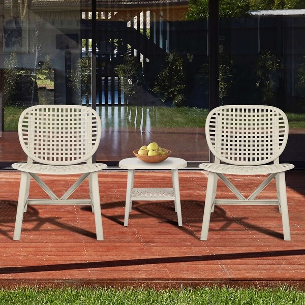 3 Pieces Hollow Design Retro Patio Table Chair Set All Weather Conversation Bistro Set Outdoor