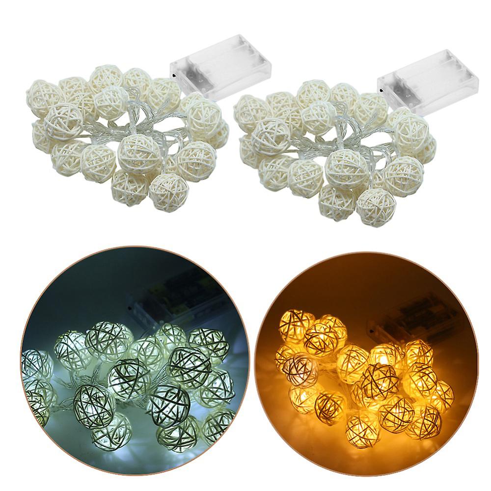 2.2 Meters Rattan Ball Led String Lights Party Holiday Decorative Light With Battery Box White 42and43