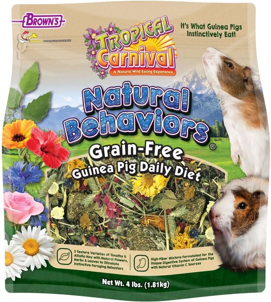 Brown's Tropical Carnival Natural Behaviors Grain-Free Daily Diet Guinea Pig Food， 4-lb bag