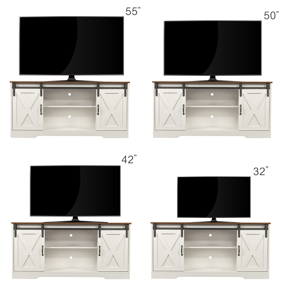 TV Stand with Sliding Barn Door   Storage Cabinet for TVs Up to 65\