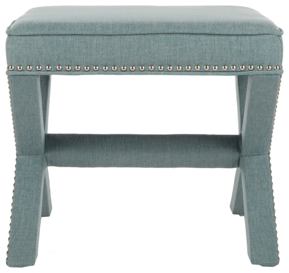 Arnold Ottoman Silver Nail Heads Sky Blue   Transitional   Footstools And Ottomans   by Peachtree Fine Furniture  Houzz