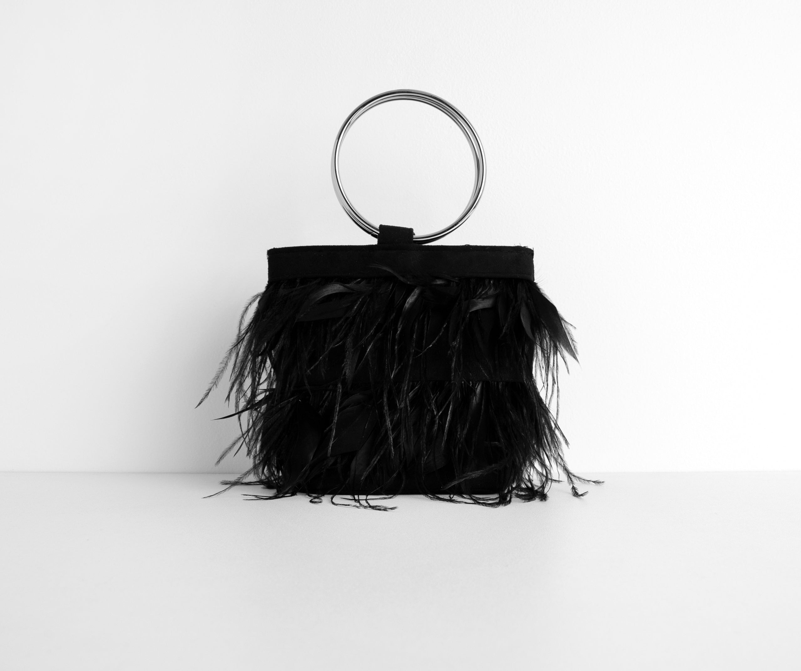 Feather Detail O-Ring Handle Bag