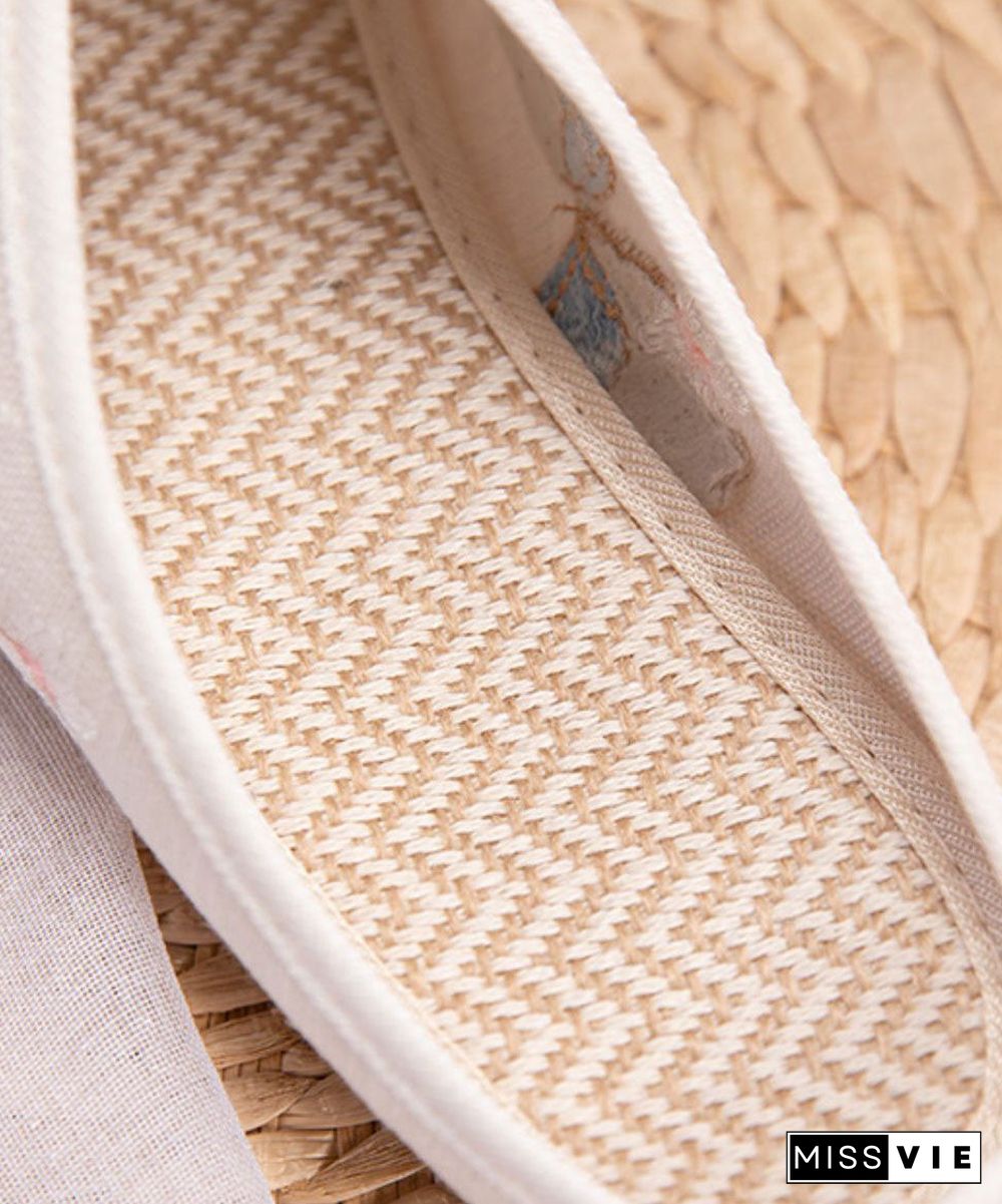 White Flat Slide Sandals Linen Fabric Chic Embroidery Tassel