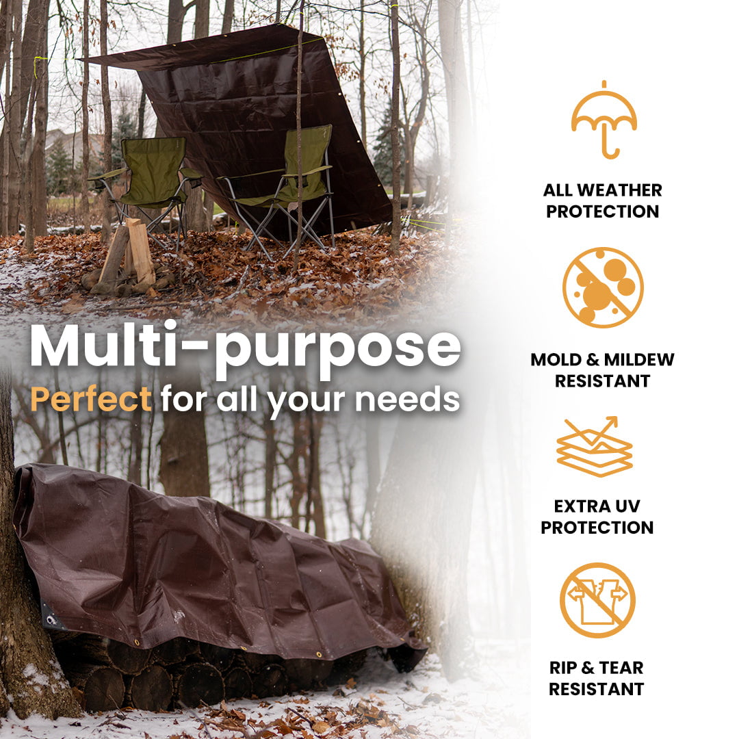 WHITEDUCK 40' x 60' Super Heavy Duty Poly Tarp Thick 16 Mil, Waterproof 100% UV Resistant Rip/Tear Proof Tarp w/Rustproof Grommets & Reinforced Edges (Brown)