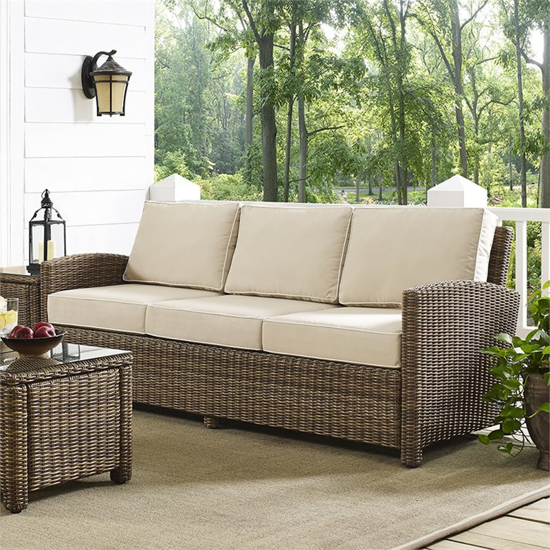 Afuera Living Outdoor Wicker Patio Sofa in Brown and Sand   Tropical   Outdoor Sofas   by Homesquare  Houzz