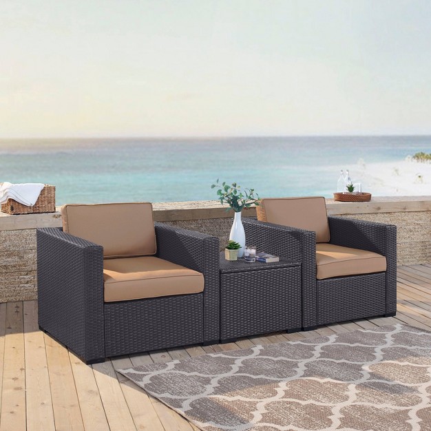 Biscayne 3pc Outdoor Wicker Seating Set Mocha Crosley