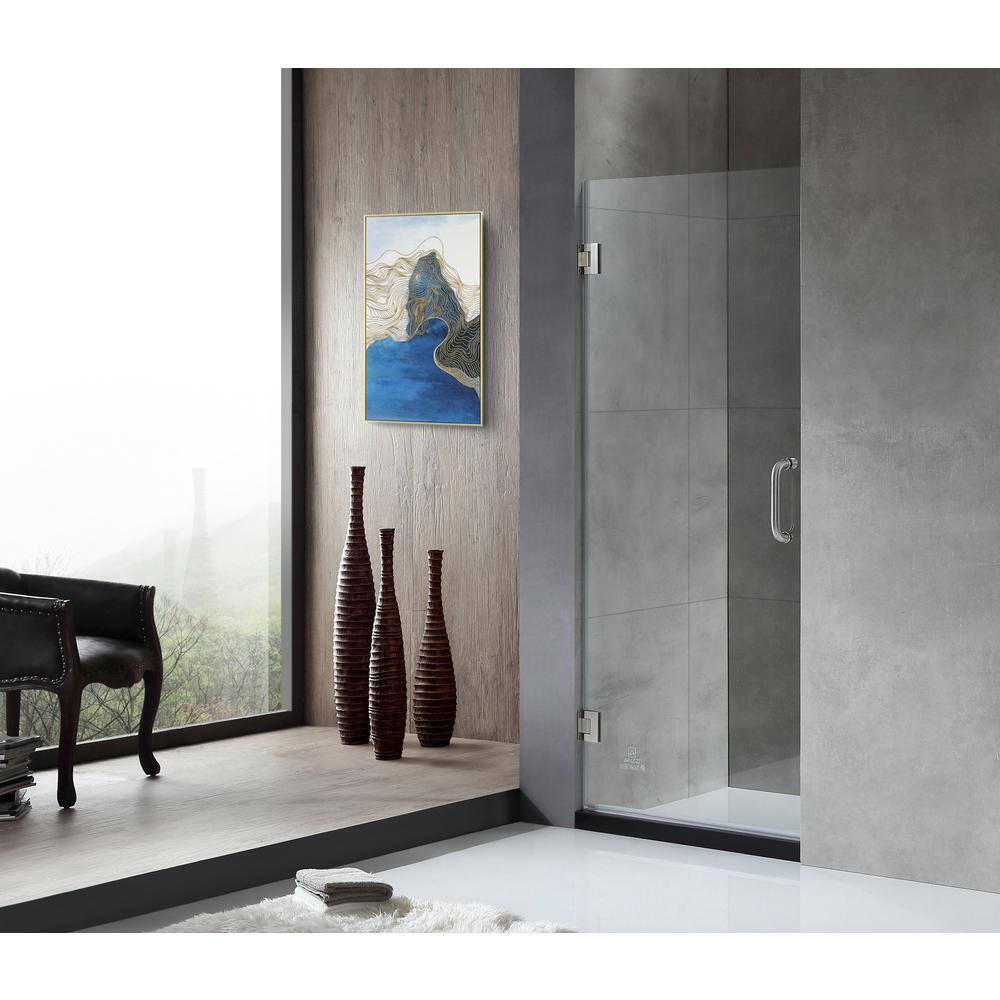 ANZZI FELLOW Series 24 in. x 72 in. Frameless Hinged shower door in Brushed Nickel with Handle SD-AZ09-01BN