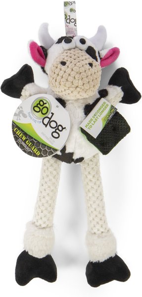 goDog Checkers Skinny Cow Squeaker Dog Toy， White