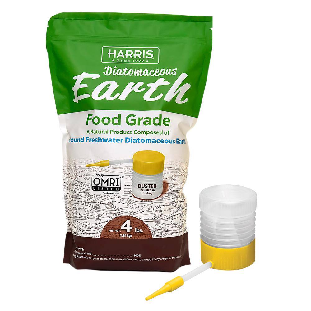 Harris 64 oz.(4 lb.) Diatomaceous Earth Food Grade 100% with Powder Duster Applicator DE-FG4P