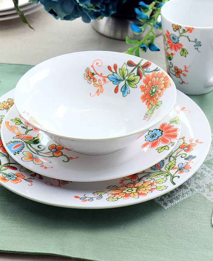 Elama Floral Zoe 16 Piece Round Porcelain Dinnerware Set Service for 4