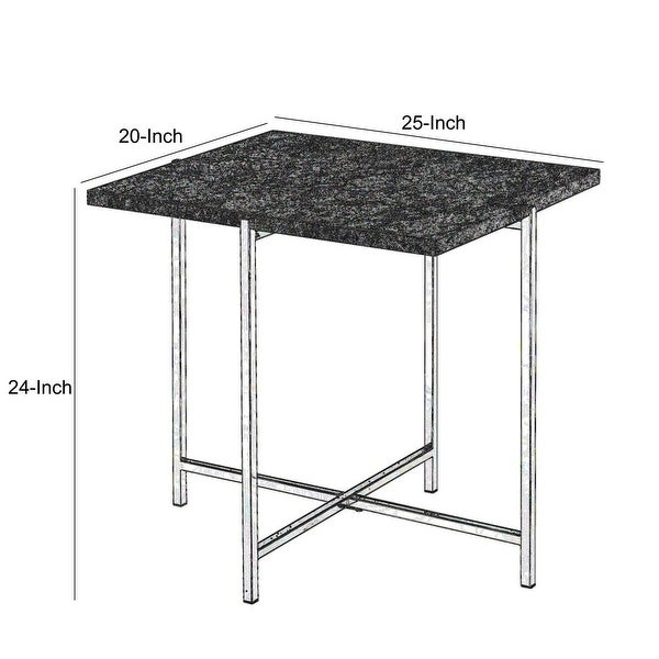 Contemporary Marble Top End Table with Trestle Base ， Gray and Silver - 24 H x 25 W x 20 L Inches