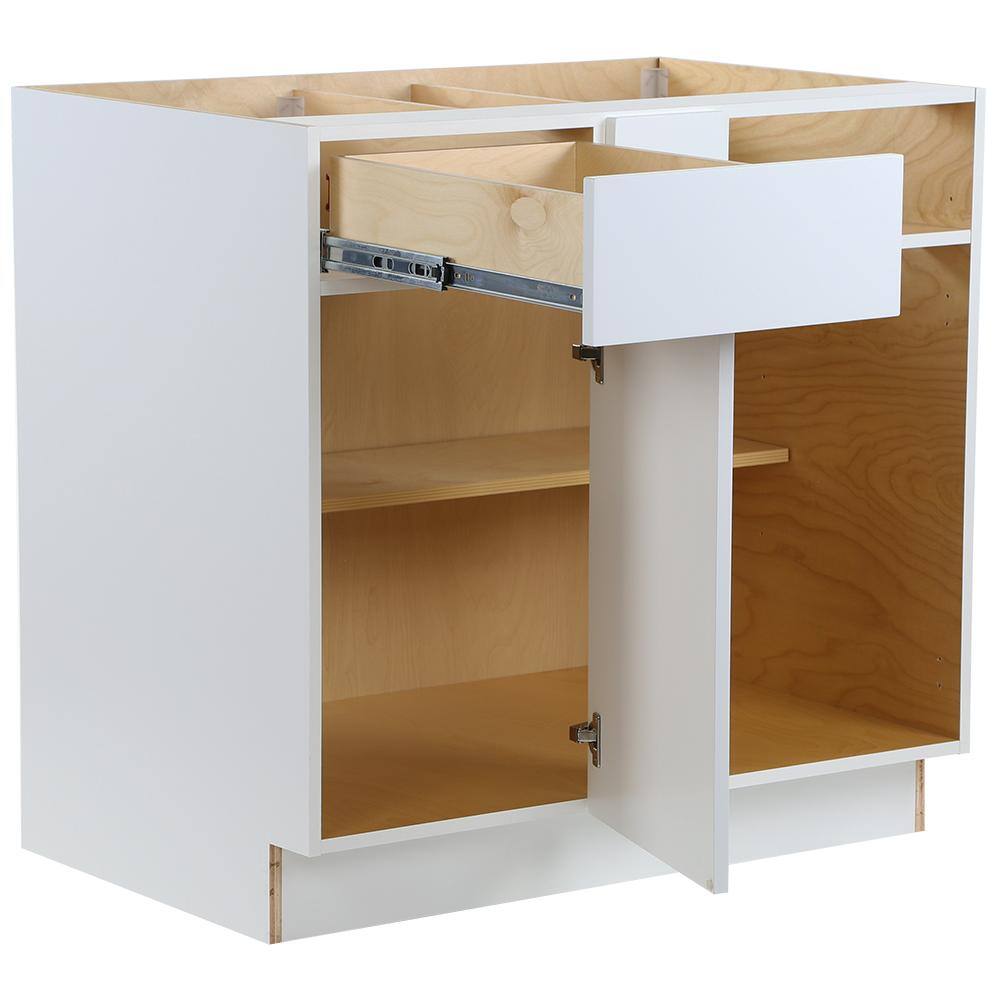 Hampton Bay Cambridge White Shaker Assembled Plywood Blind Base Corner Cabinet Soft Close Door  Drawer (36 in. W x 24.5 in. D) CM3635L-WH