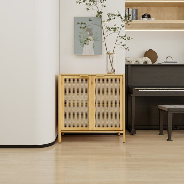 31.5 inch Natural Storage Sideboard Buffet with 2 Rattan Doors