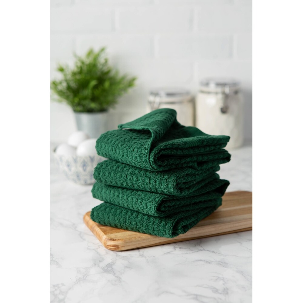 DII Solid Terry Waffle Dishtowel Set of 4