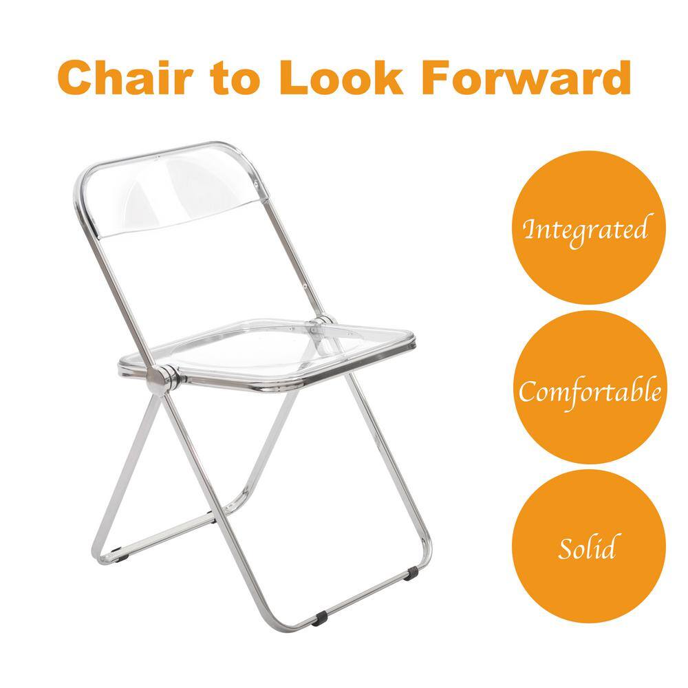 Modern Acrylic Stackable Plastic Folding Dining Room Armless Home Comfortable Event Chair Clear Set of 2 CL-191611