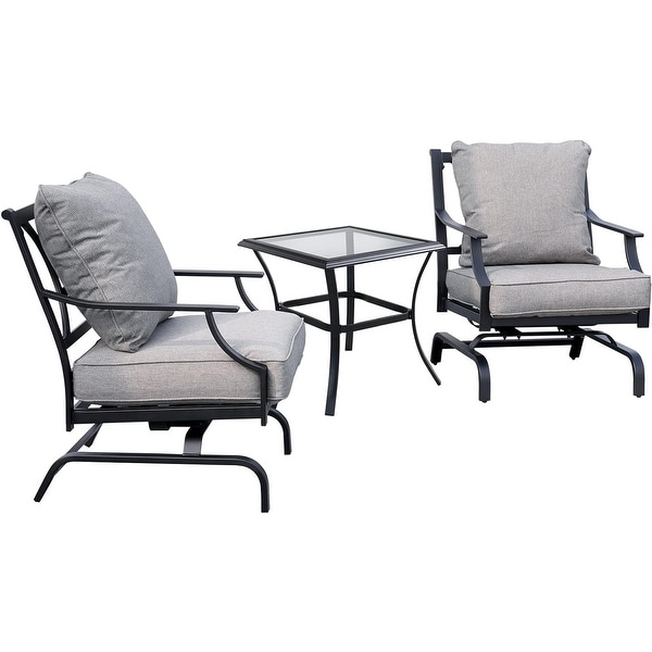 3Pieces Steel Patio Conversation Set with Gray Cushions and Coffee Table