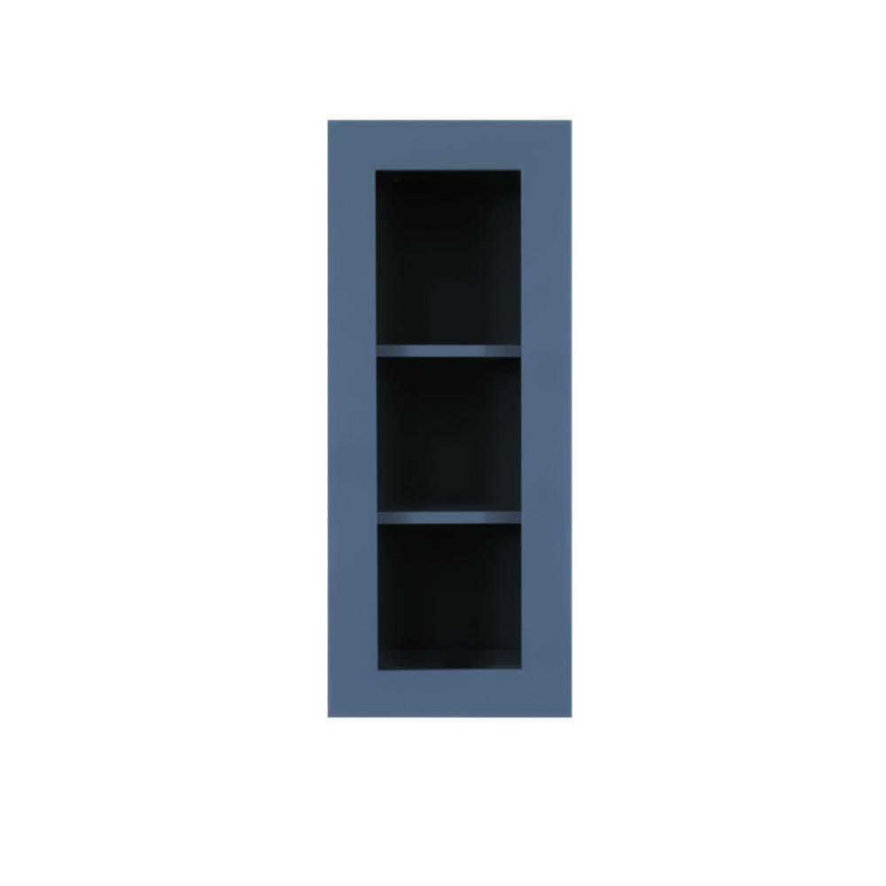 LIFEART CABINETRY Lancaster Blue Plywood Shaker Stock Assembled Wall Glass-Door Kitchen Cabinet 12 in. W x 12 in. D x 36 in. H ALB-WMD1236