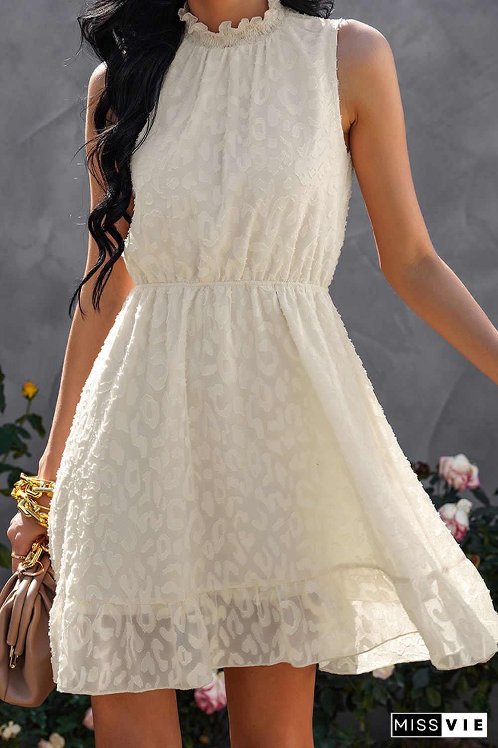 Chiffon Lace Ruffle Neck Short Dress Wholesale