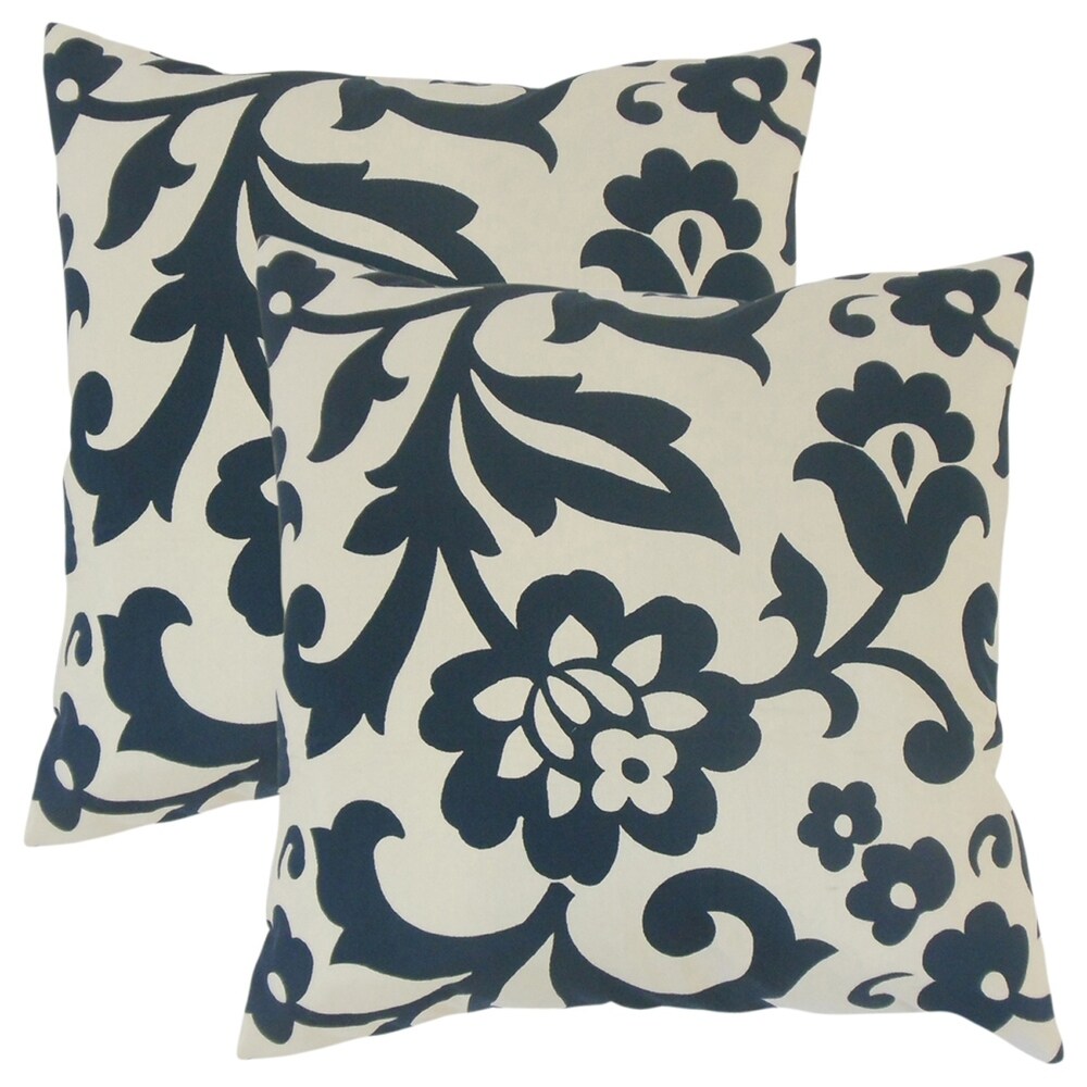 Set of 2 Fisseha Floral Throw Pillows in Indigo