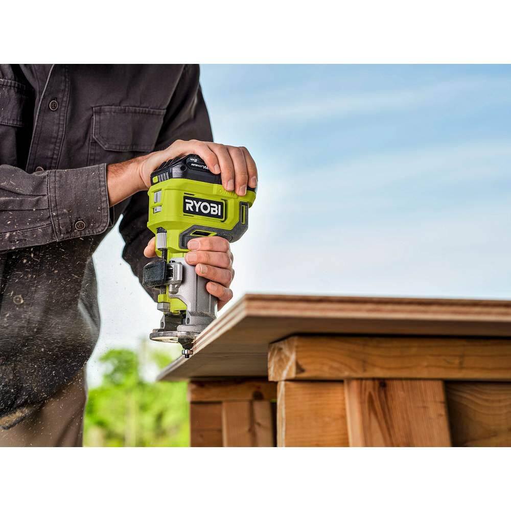 RYOBI ONE+ 18V 18-Gauge Cordless AirStrike Brad Nailer with Compact Fixed Base Router (Tools Only) P321-PCL424B