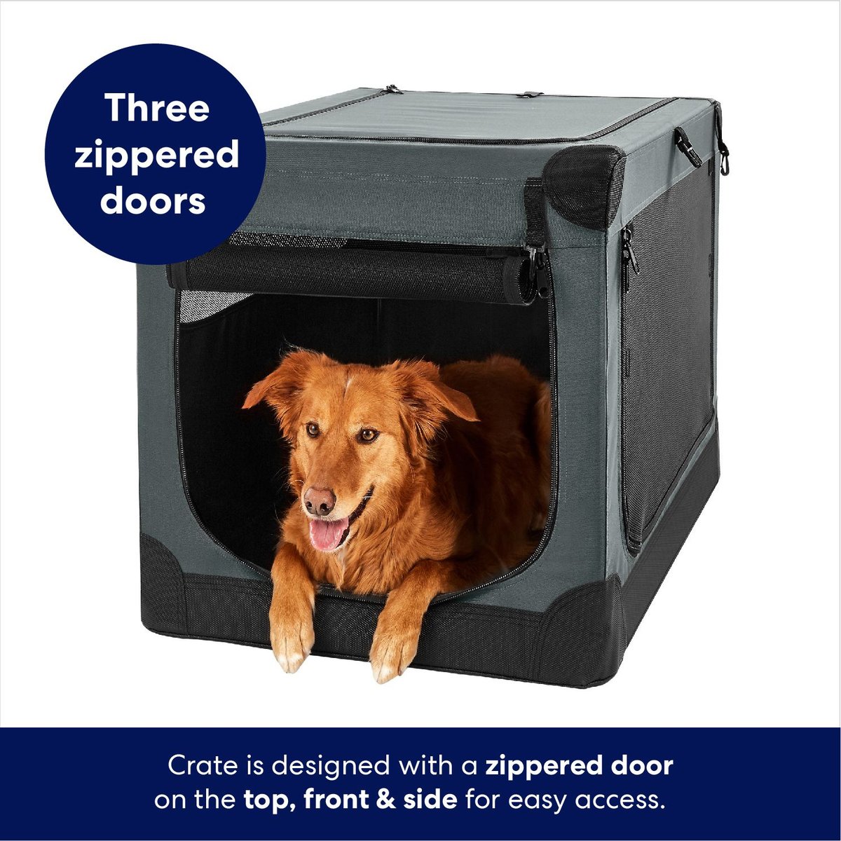 Frisco Indoor and Outdoor 3-Door Collapsible Soft-Sided Dog and Small Pet Crate