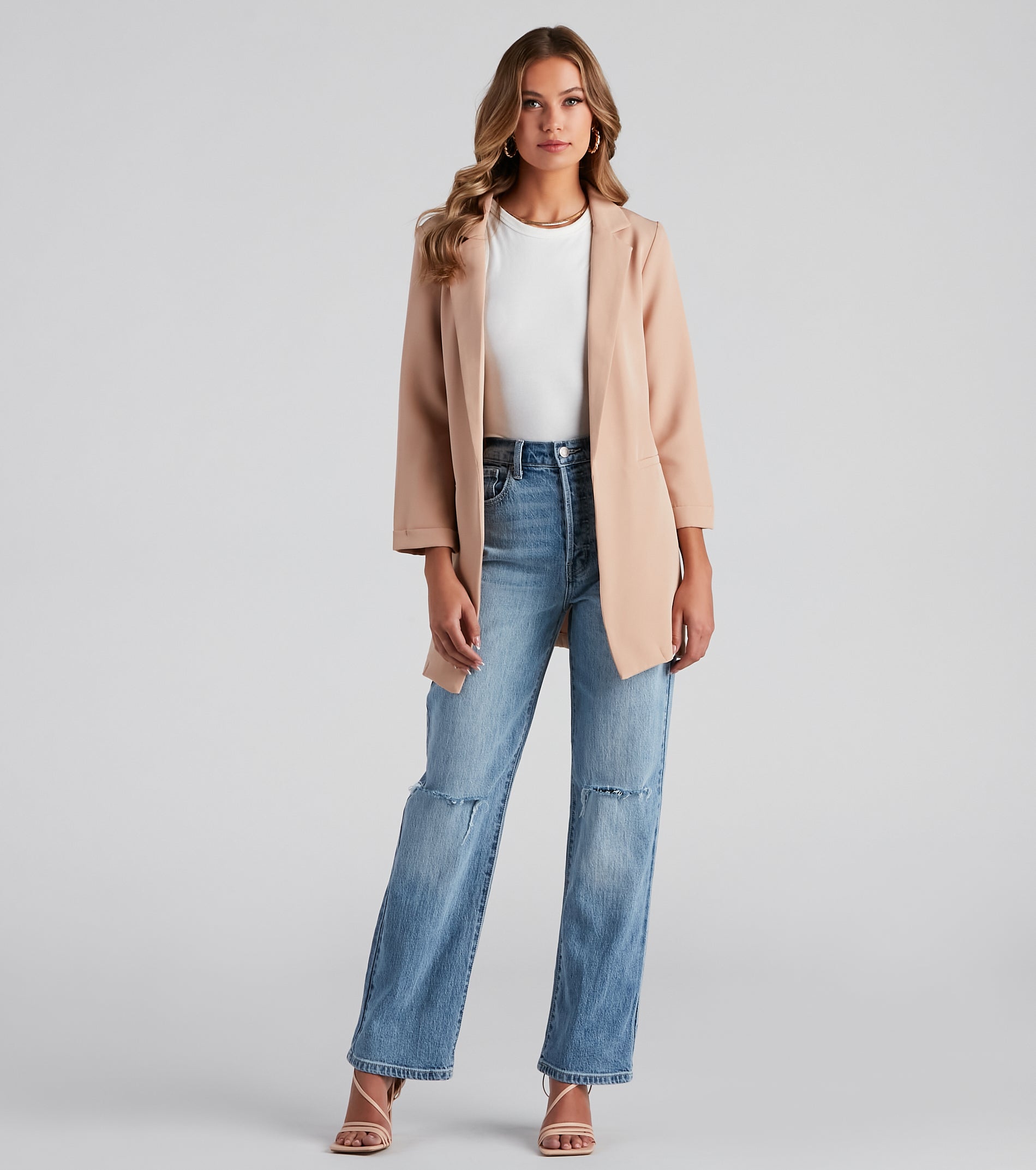 Biz Call 3/4 Sleeve Boyfriend Blazer