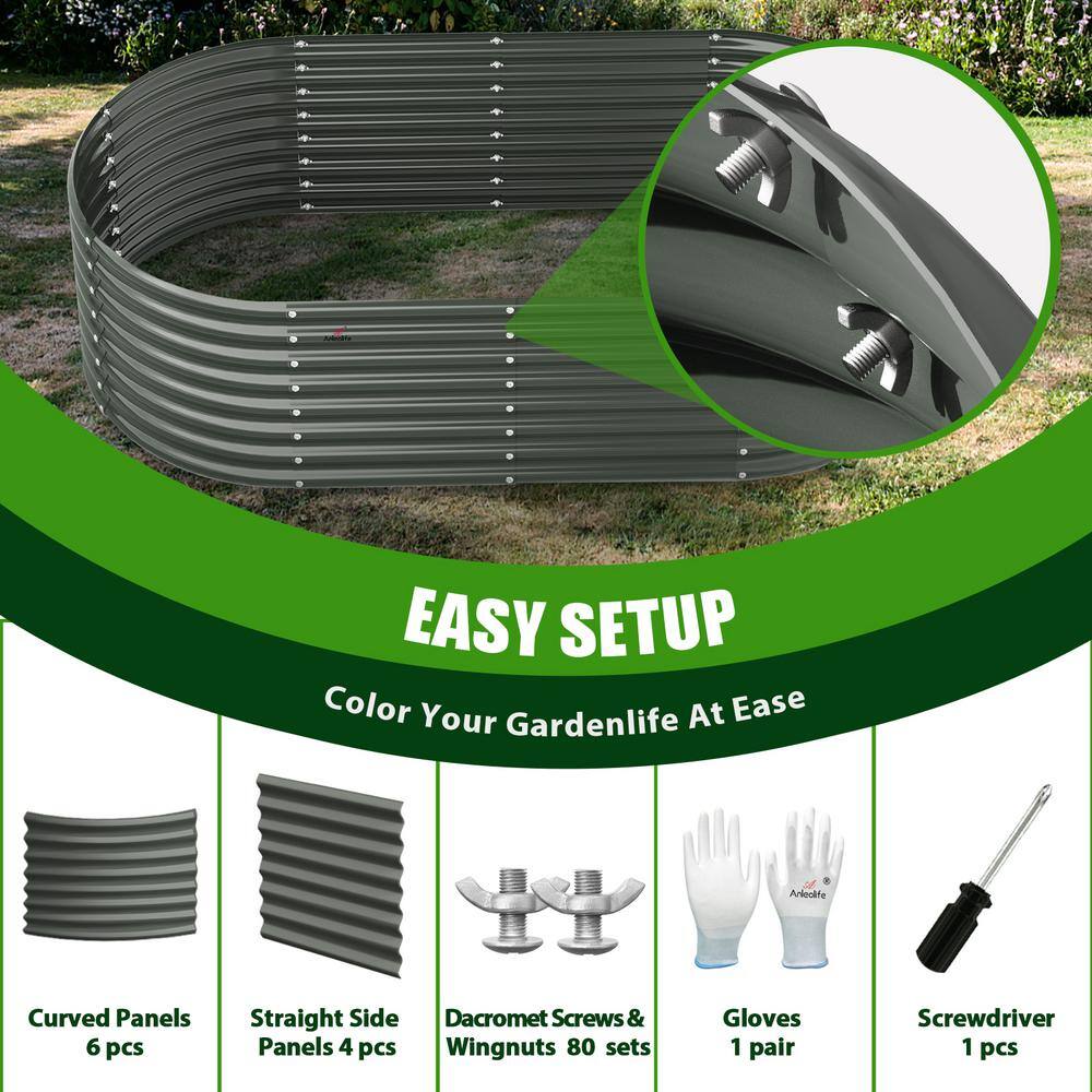 Cesicia 6 ft. L x 3 ft. W x 2 ft. H Outdoor Gray Galvanized Steel Raised Garden Bed Oval Above Ground Modular Planter Boxes ANG001bedwy